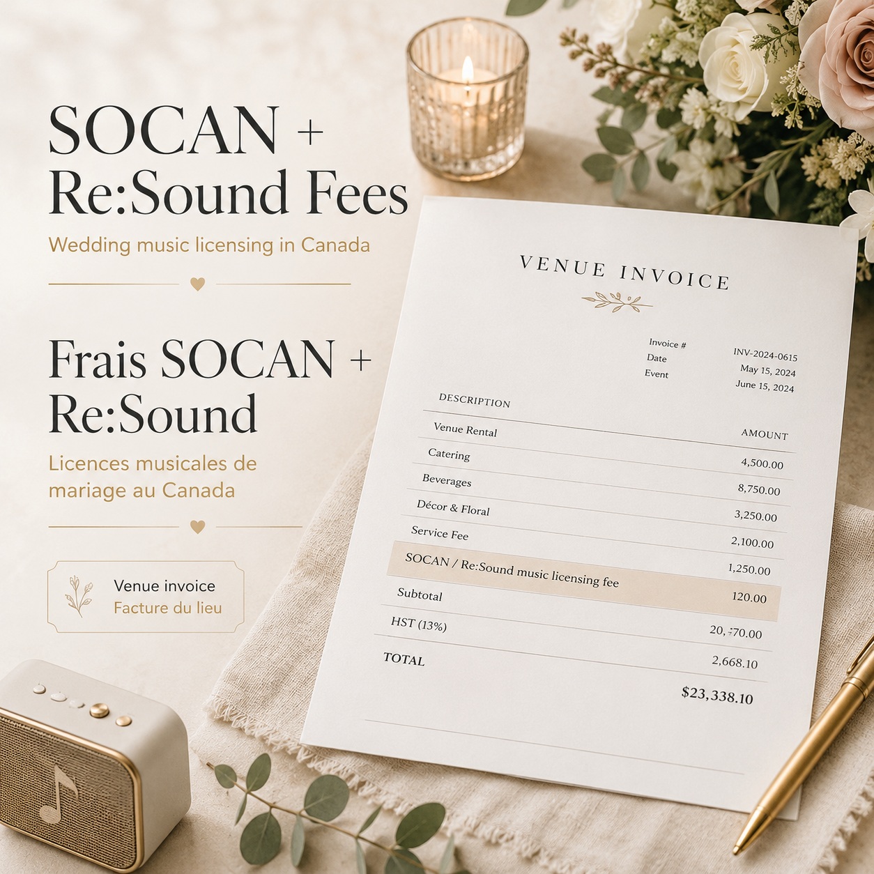 What Are SOCAN and Re:Sound Fees on a Canadian Wedding Venue Invoice?